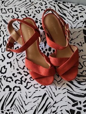 le chateau Burnt Orange Suede Crisscross Ankle Strap Sandals